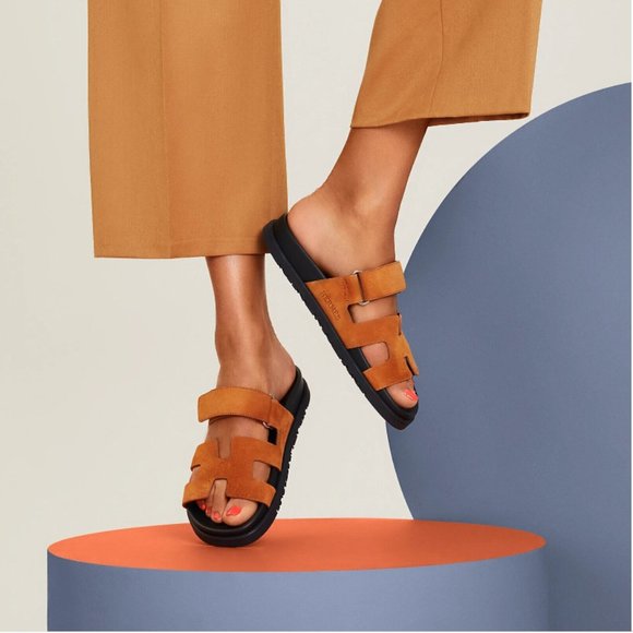 NEW Hermes Women Chypre Suede Brown Naturel Tan Sandals Flats Size 36 - Picture 12 of 12